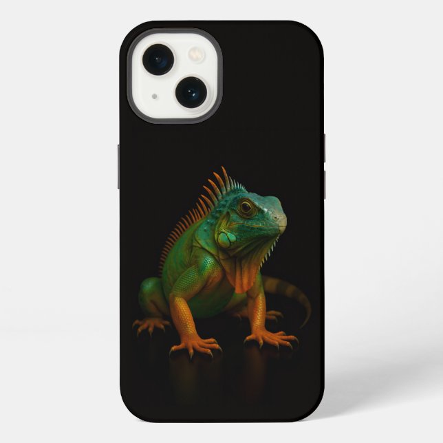 Coque iPhone Étui iPhone 13 Black 4 Luxe, Iguane Vert (Verso)