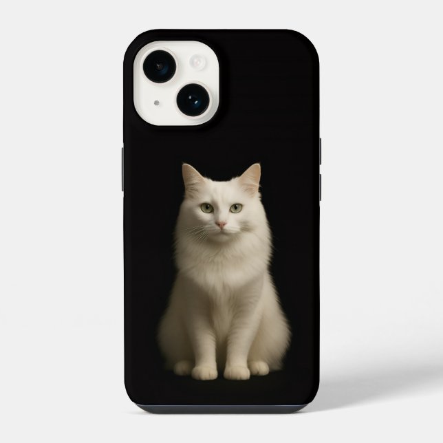 Coque iPhone Étui iPhone 14 Black 4 Luxe, Chat Turc Angora (Verso)