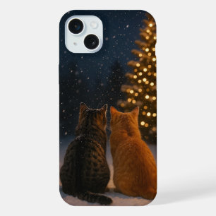 Coque iPhone 15 Plus Étui iPhone 15 Plus Couple de Chats de Noël