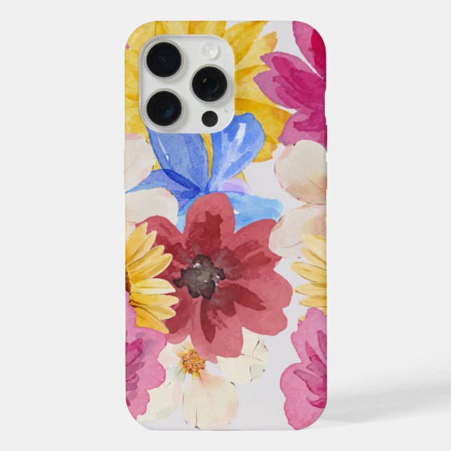 Coque iPhone Étui iPhone 15 Pro Fleurs Multi-Couleurs (Verso)