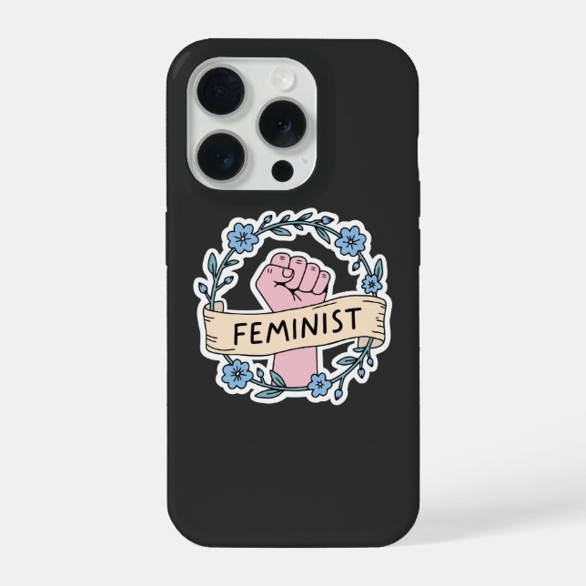 Coque iPhone Étui iPhone 15 Pro Floral Féministe (Verso)