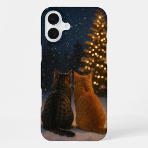 Coque iPhone 16 Plus Étui iPhone 16 Plus Couple de Chats de Noël