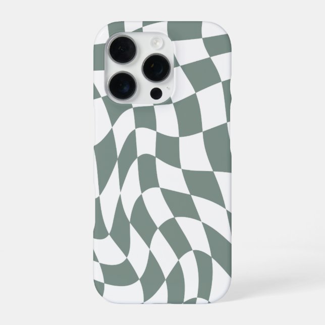 Coque iPhone Étui iPhone 16 Pro à damier vert ondulé moderne (Verso)