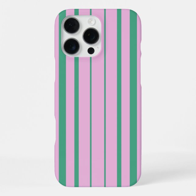 Coque iPhone Étui iPhone 16 Pro Max avec rayures vertes et rose (Verso)