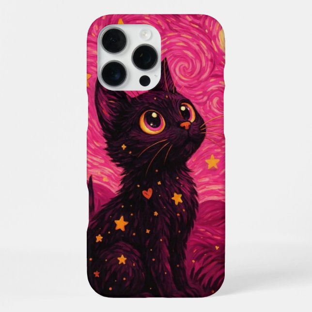 Coque iPhone Étui iPhone 17 Pro Max Chat Noir Nuit Étoilée (Verso)