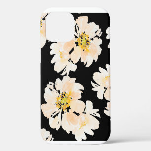 Coque iPhone 12 Étui iPhone à fleurs de pivoine aquarelle sur fond