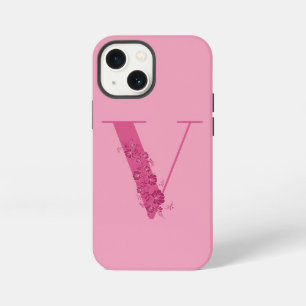 Etui iPhone 13 Mini Étui iPhone à lettre V florale rose monogramme