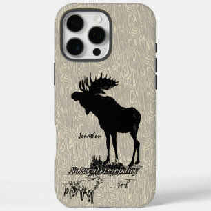 Coque iPhone 16 Pro Max Étui iPhone à motif bois vintage orignal et loup