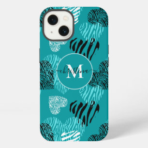 Etui iPhone 13 Étui iPhone à motif cœurs imprimés zèbre blanc sar