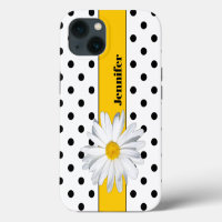 Étui iPhone à pois noir et blanc, Marguerite