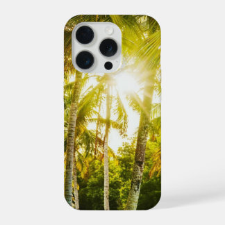 Coque iPhone 15 Pro Étui iPhone Aesthetic Palmiers Soleil Doré