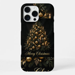 Coque iPhone 16 Pro Max Étui iPhone Arbre de Noël Or Merry Christmas