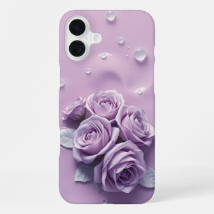 Coque iPhone 16 Plus Étui iPhone aux roses lavande sur brume de lilas
