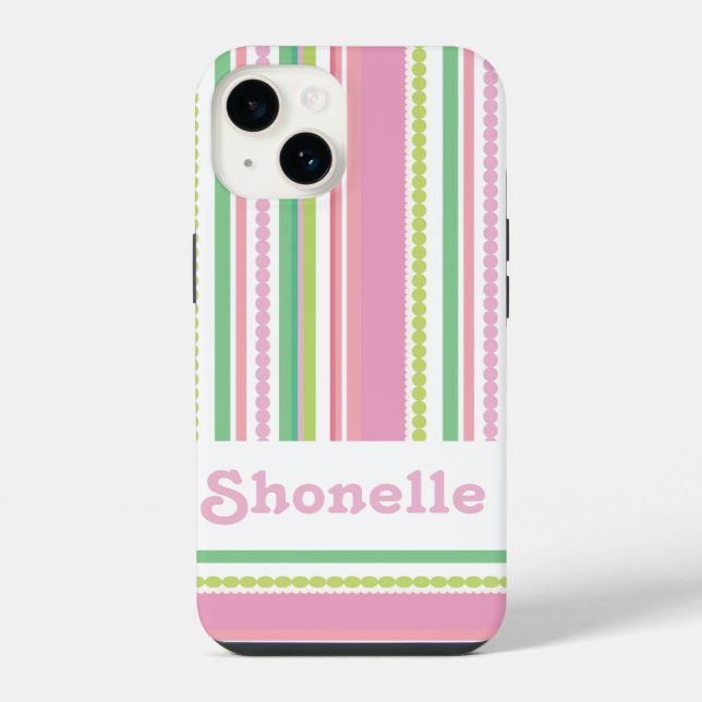 Coque iPhone Étui iphone avec perles rayées rose nom (Verso)