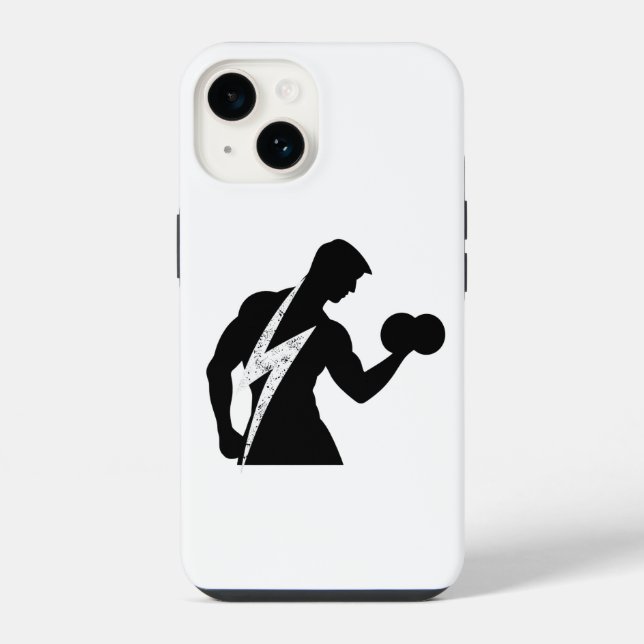 Coque iPhone Étui iPhone blanc graphique de fitness culturiste (Verso)