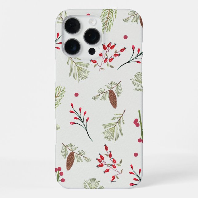 Coque iPhone Étui iPhone 'Botanique hivernale pin et baie' (Verso)