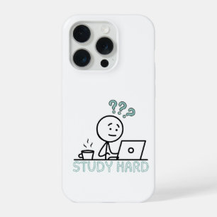 Coque iPhone 15 Pro Étui iPhone Cartoon Motivant Study Hard Stickman