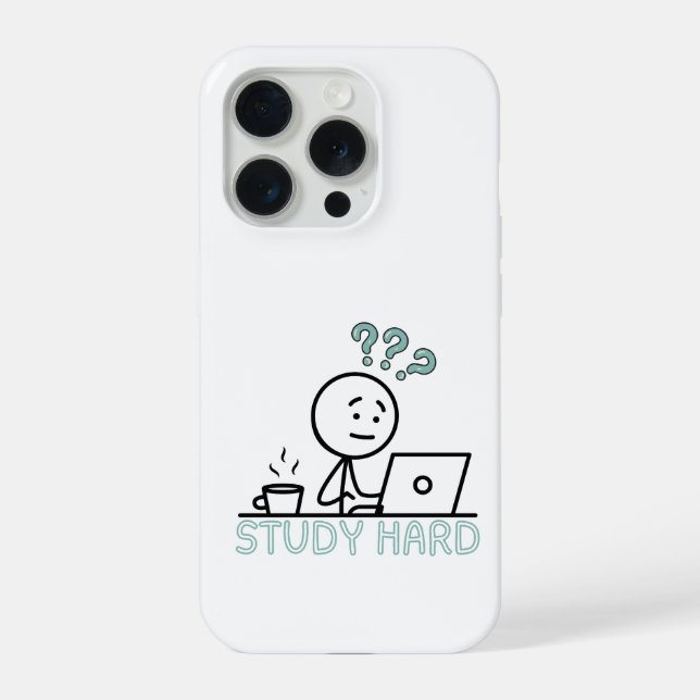 Coque iPhone Étui iPhone Cartoon Motivant Study Hard Stickman (Verso)