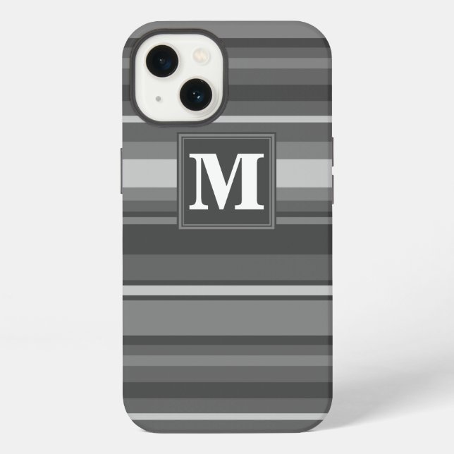 Coque iPhone Étui iPhone Case-Mate à rayures grises et monogram (Verso)