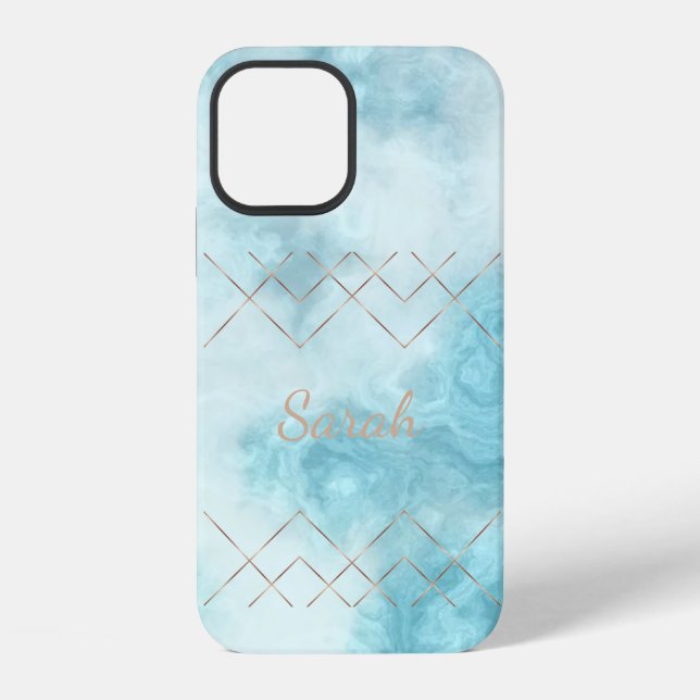 Coque iPhone Étui iPhone Case-Mate en marbre bleu tendance cool (Verso)