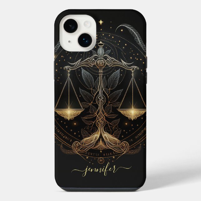 Coque iPhone Étui iPhone Case-Mate Libra zodiaque noir et or (Verso)