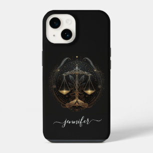 Coque Pour iPhone 14 Étui iPhone Case-Mate Libra zodiaque noir et or