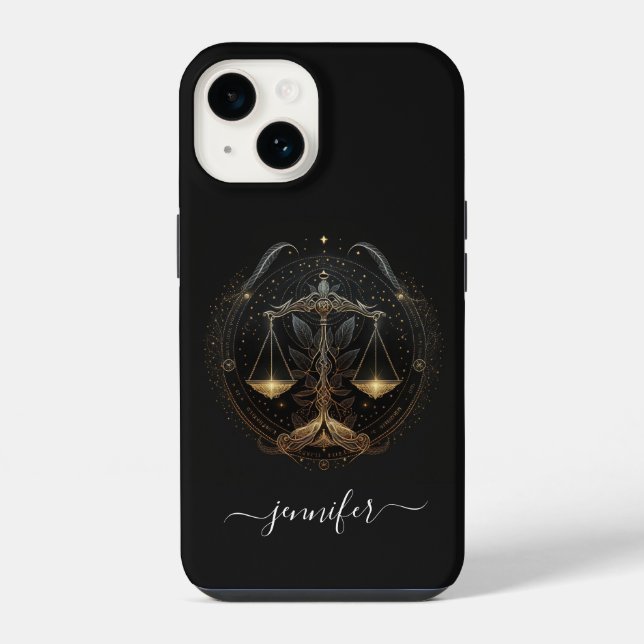 Coque iPhone Étui iPhone Case-Mate Libra zodiaque noir et or (Verso)