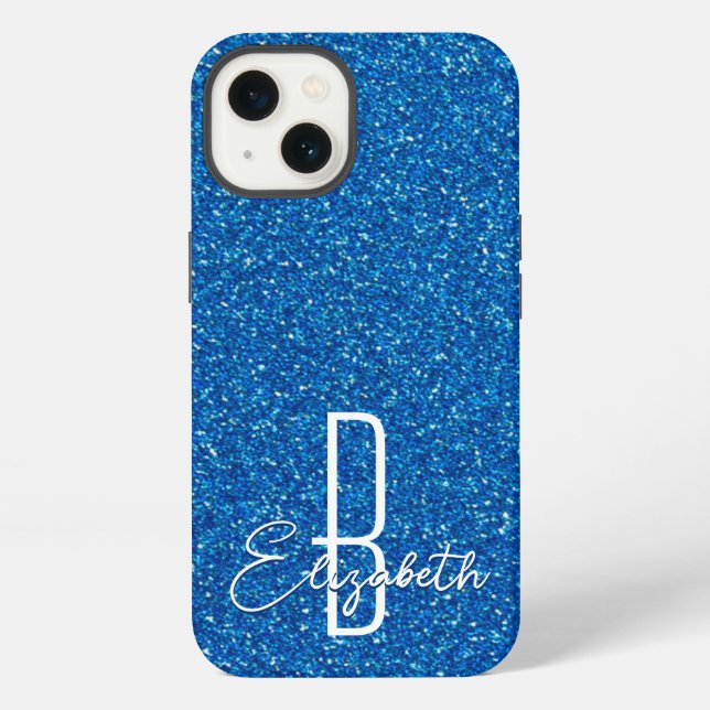 Coque iPhone Étui iPhone Case-Mate Monogramme Paillettes Bleues (Verso)