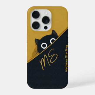 Coque iPhone 15 Pro Étui iPhone Chat Curieux Jaune Vert