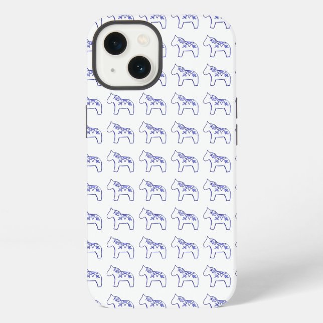 Coque iPhone Étui iPhone cheval dala bleu blanc (Verso)