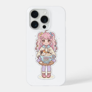 Coque iPhone 15 Pro Étui iPhone Chibi Fille Anime Café Kawaii Neko
