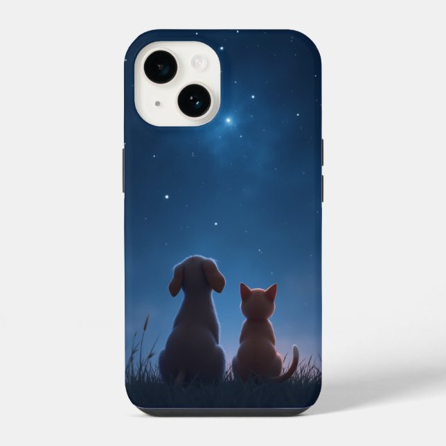 Coque iPhone Étui iPhone Chiot et Chatons qui regardent les éto (Verso)