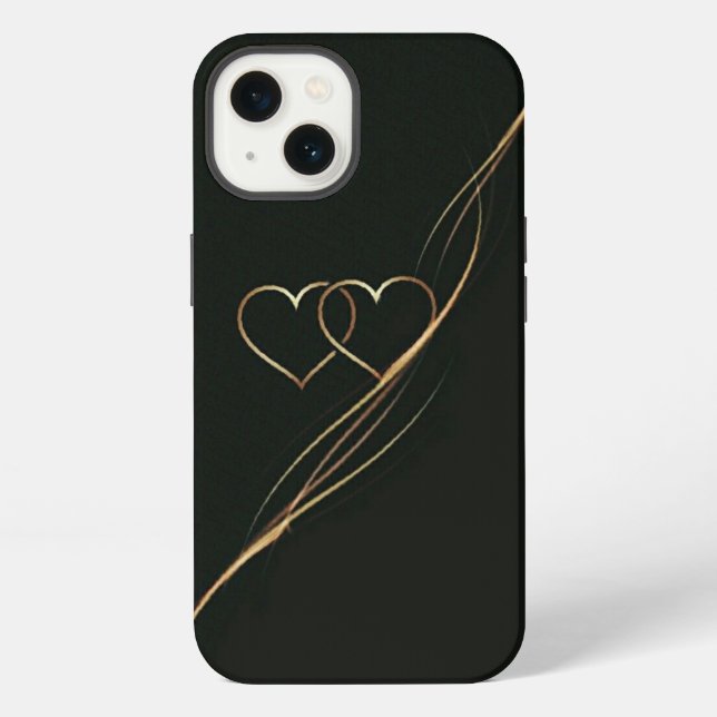 Coque iPhone Étui iPhone Coque-Mate cœurs dorés noirs (Verso)