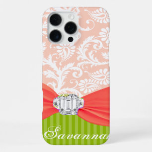 Coque iPhone 16 Pro Max Étui iPhone damassé personnalisé avec faux strass