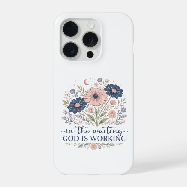 Coque iPhone Étui iPhone Dans l'attente Dieu travaille  (Verso)