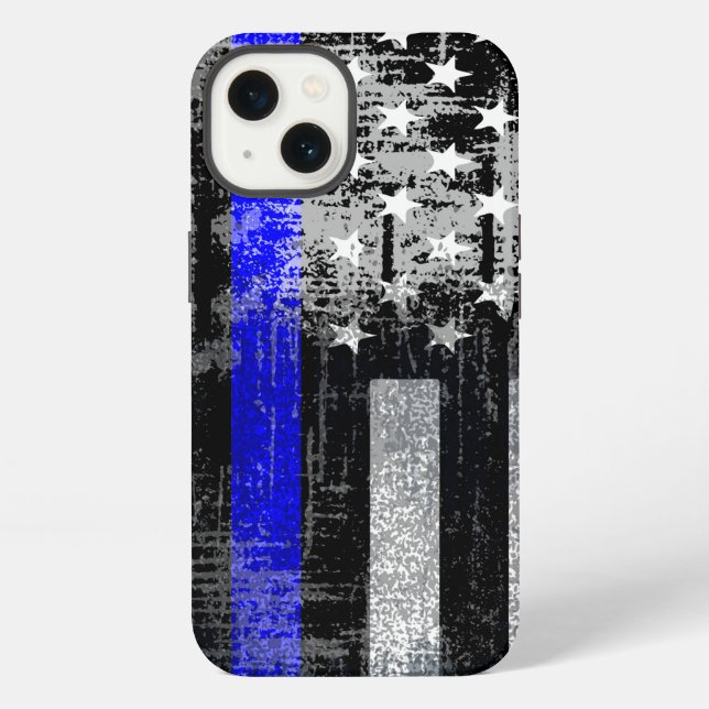 Coque iPhone Étui iPhone Drapeau Ligne Bleue Grunge (Verso)