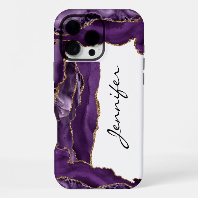 Coque iPhone Étui iPhone en agate géode or violet (Verso)
