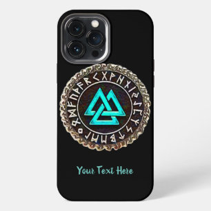 Etui iPhone 13 Pro Max Étui iPhone en bois sculpté Valknut (enroulement)