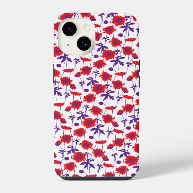 Coque iPhone Étui iPhone en damas botanique blanc coquelicot (Verso)