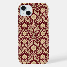 Étui iPhone en damas floral crème de Bourgogne