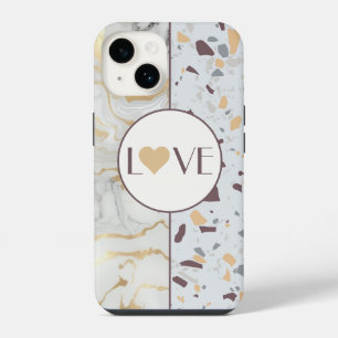 Coque Pour iPhone 14 Étui iPhone en marbre Terrazzo Love avec cœur en o