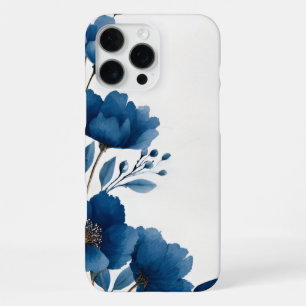 Coque iPhone 16 Pro Max Étui iPhone Fleurs Aquarelle Bleu Foncé