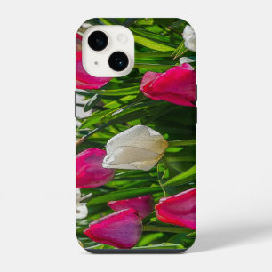 Coque Pour iPhone 14 Étui iPhone Fleurs de Tulipes Roses et Blanches de