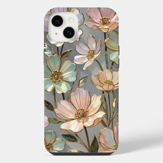 Coque iPhone Étui iPhone Fleurs Pastel Doré (Verso)