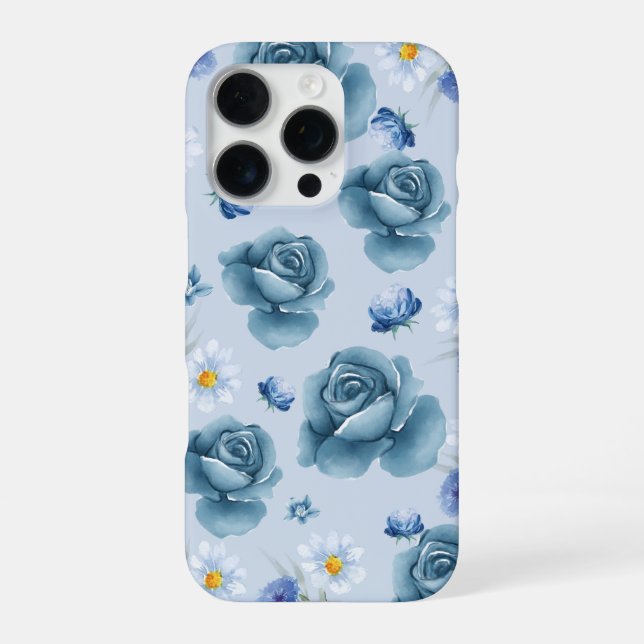 Coque iPhone Étui iPhone floral 'Blue Rose Serenity' (Verso)