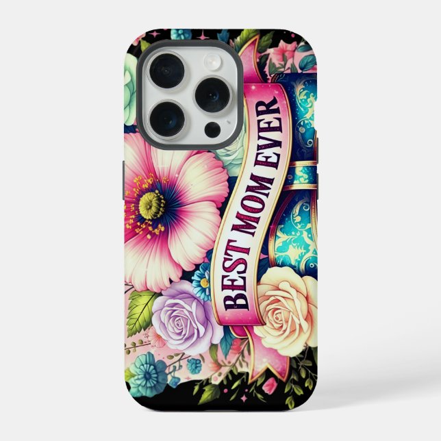 Coque iPhone Étui iPhone floral pour la meilleure maman qui soi (Verso)