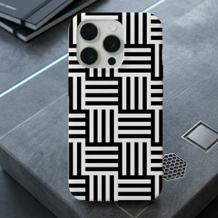 Coque iPhone 15 Pro Étui iPhone géométrique noir et blanc moderne 