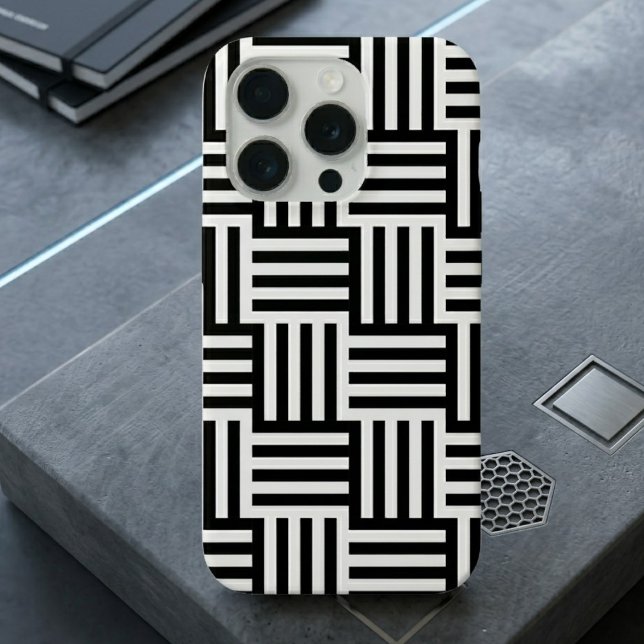 Coque iPhone Étui iPhone géométrique noir et blanc moderne  (Créateur téléchargé)