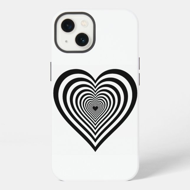 Coque iPhone Étui iPhone Illusion Optique Cœur Noir (Verso)