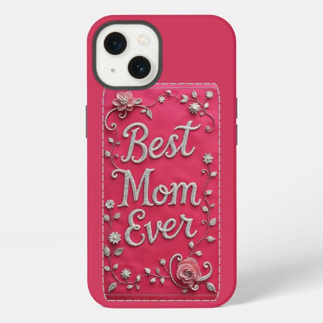 Coque iPhone Étui iPhone Meilleure Maman Fleurs Roses (Verso)